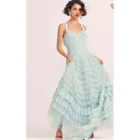 NWT LoveShackFancy Sharelle Gown mint blue SZ 4 Retail 895 - Picture 2 of 9